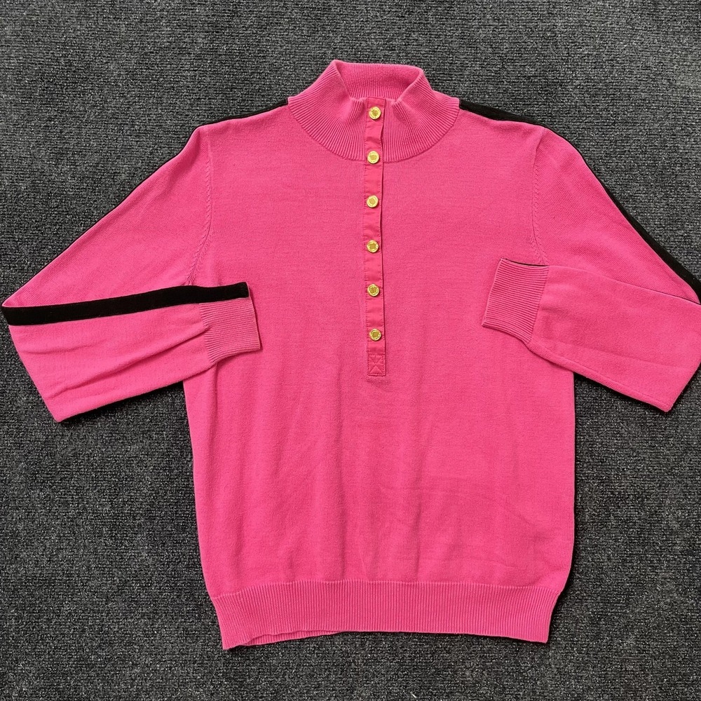 Lauren Ralph Lauren Sweater Womens Large Pink Knit Mock Neck Henley Button